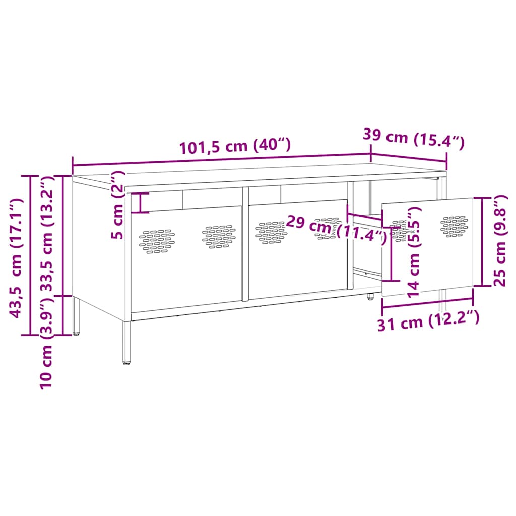 TV ormarić ružičasti 101,5 x 39 x 43,5 cm hladno valjani čelik