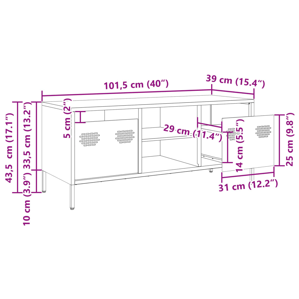 TV ormarić maslinastozeleni 101,5 x 39 x 43,5 cm čelični