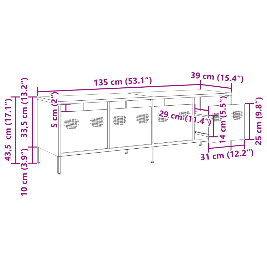 TV ormarić antracit 135 x 39 x 43,5 cm hladno valjani čelik