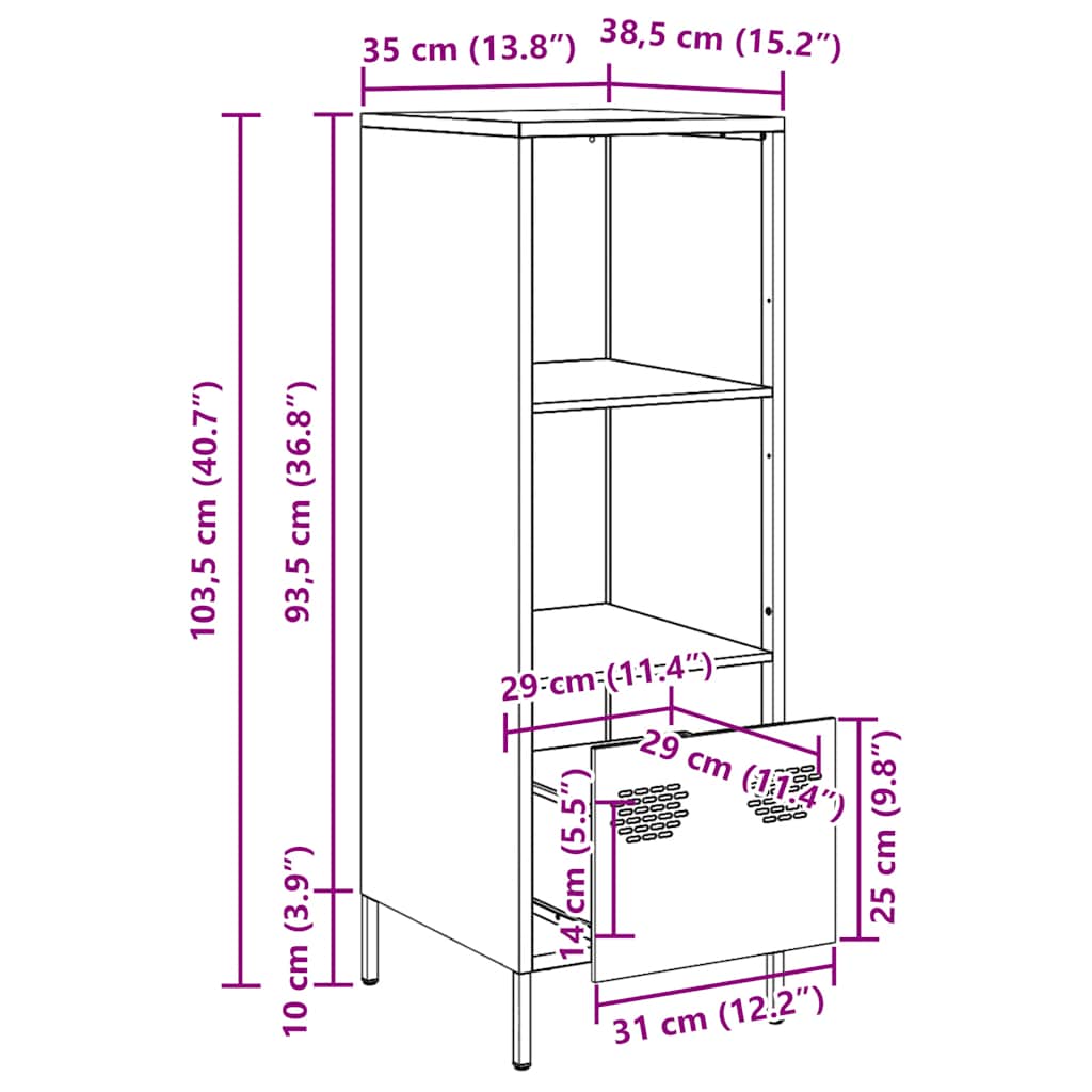 Visoka komoda crna 35x39x103,5 cm od čelika