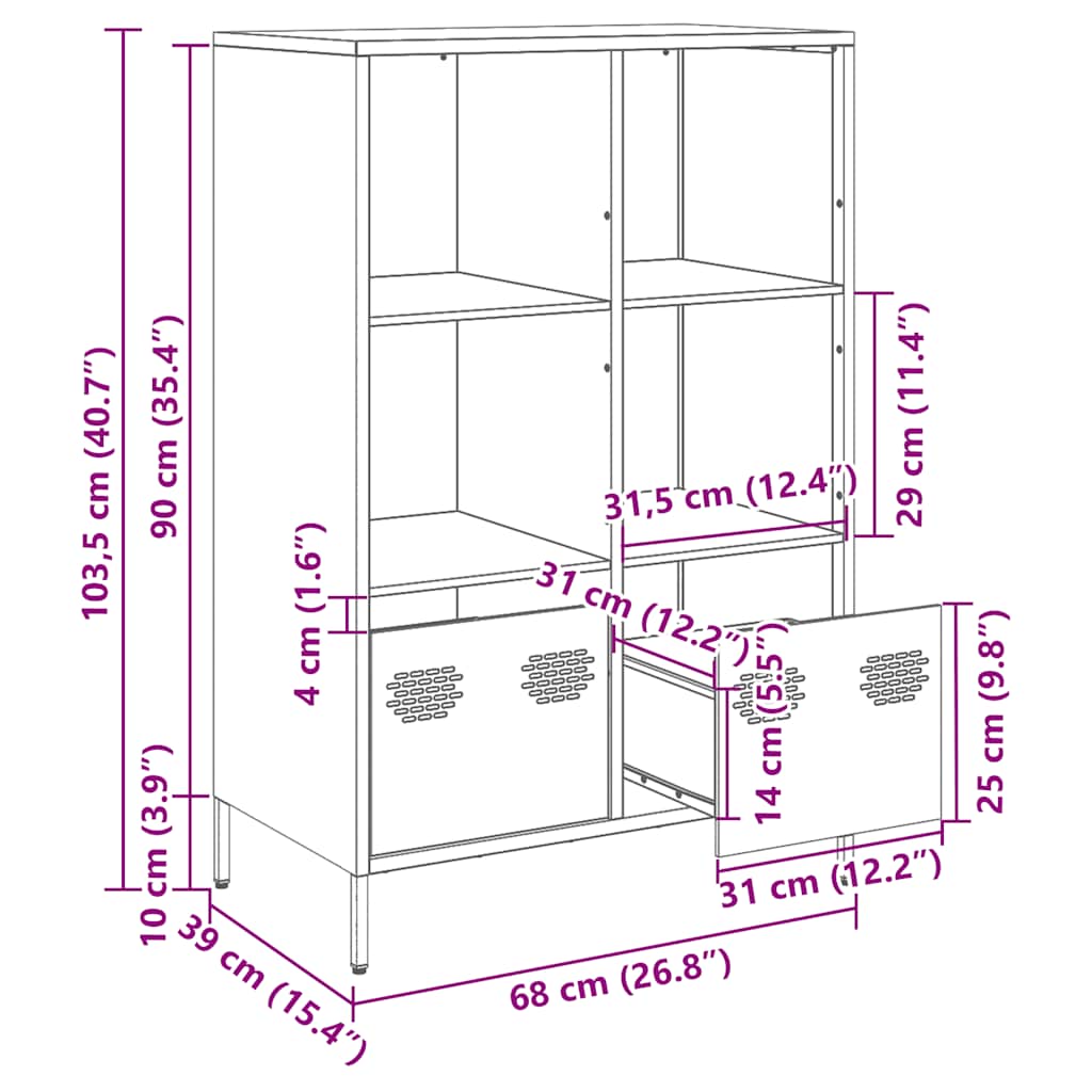 Visoka komoda crna 68x39x103,5 cm od čelika