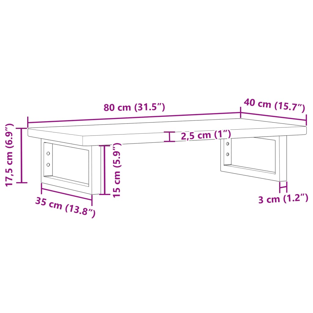 Zidna polica za umivaonik od čelika i masivne hrastovine Smeđa 80 x 40 x 2.5 cm