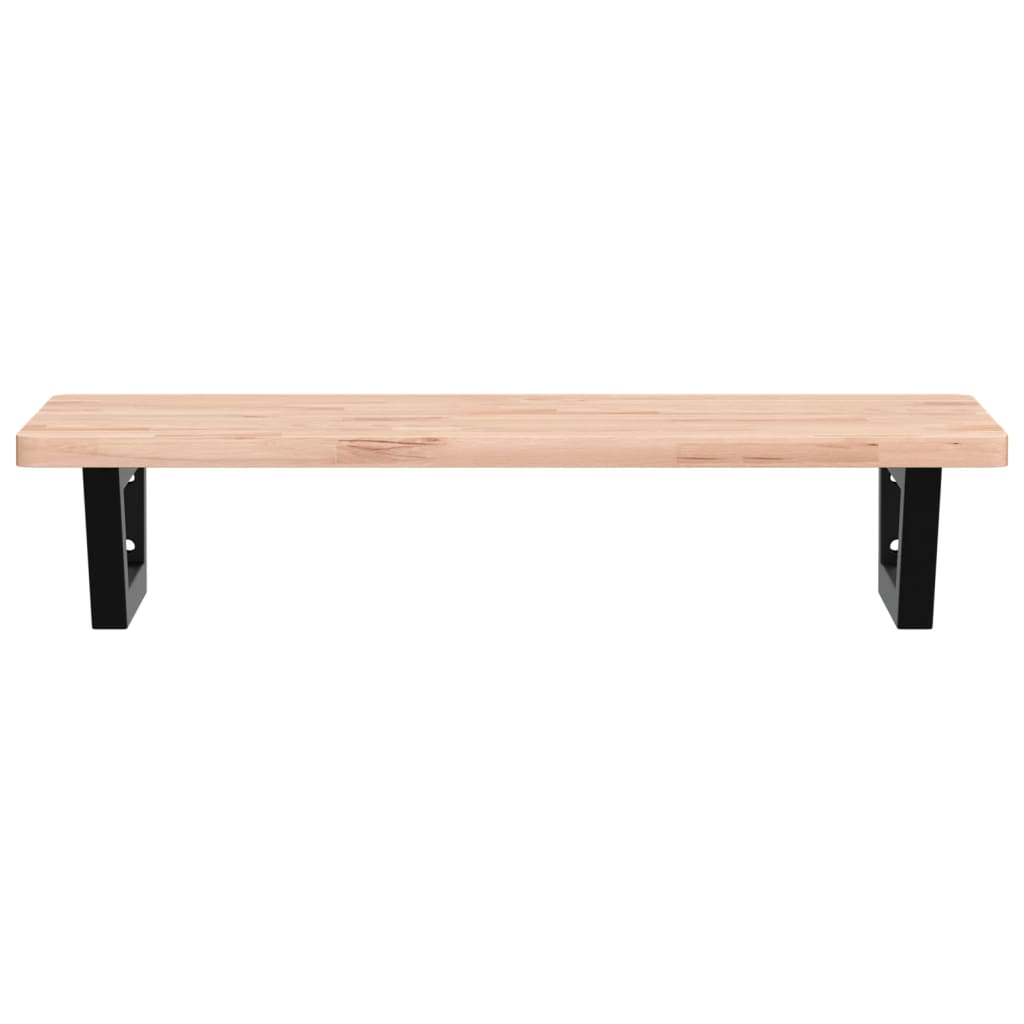 Zidna polica za umivaonik od čelika i masivne bukovine Smeđa 80 x 40 x 2.5 cm