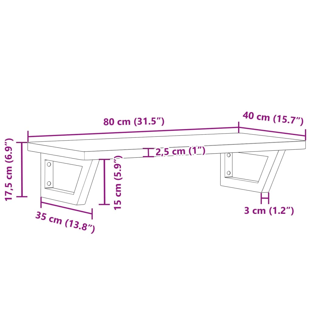 Zidna polica za umivaonik od čelika i masivne bukovine Smeđa 80 x 40 x 2.5 cm