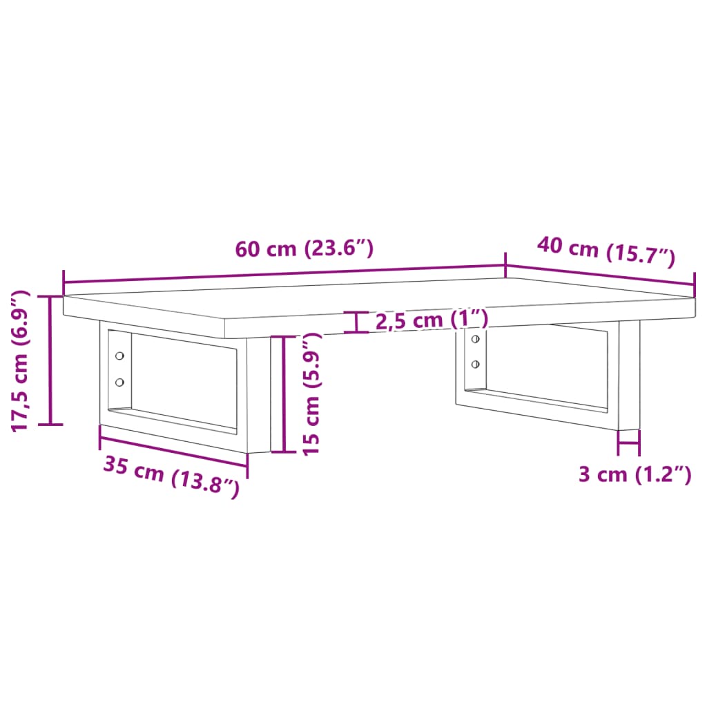 Zidna polica za umivaonik od čelika i masivne bukovine Smeđa 60 x 40 x 2.5 cm