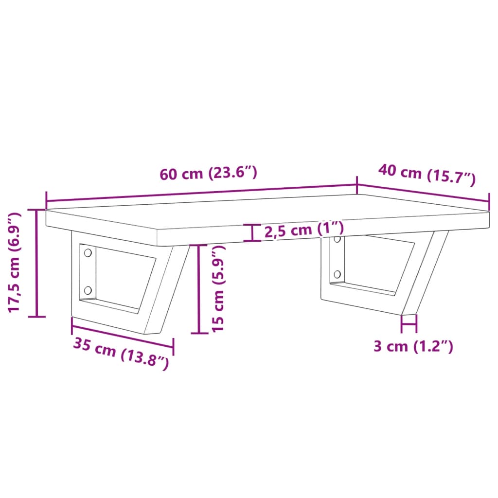 Zidna polica za umivaonik od čelika i masivne bukovine Smeđa 60 x 40 x 2.5 cm