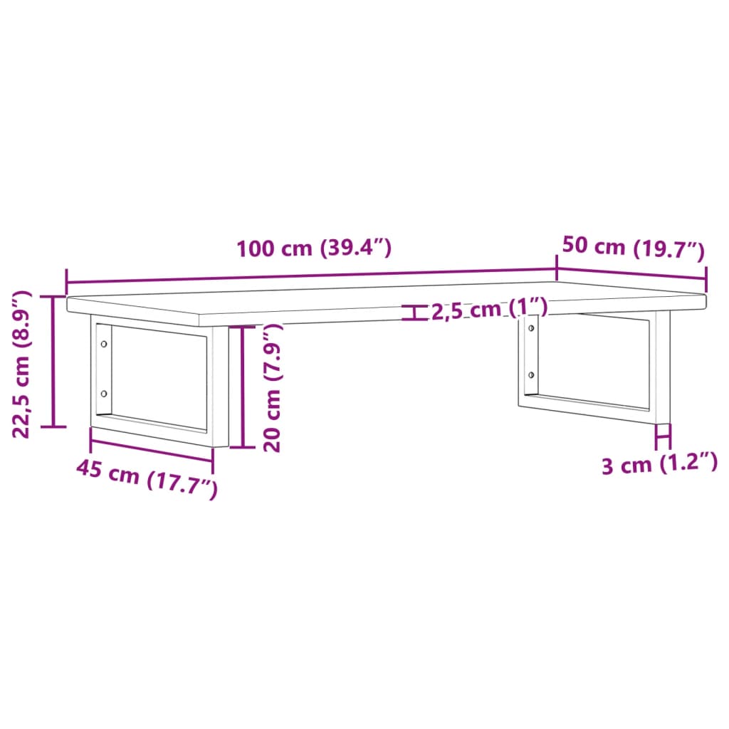 Zidna polica za umivaonik od čelika i masivne hrastovine Smeđa 100 x 50 x 2.5 cm