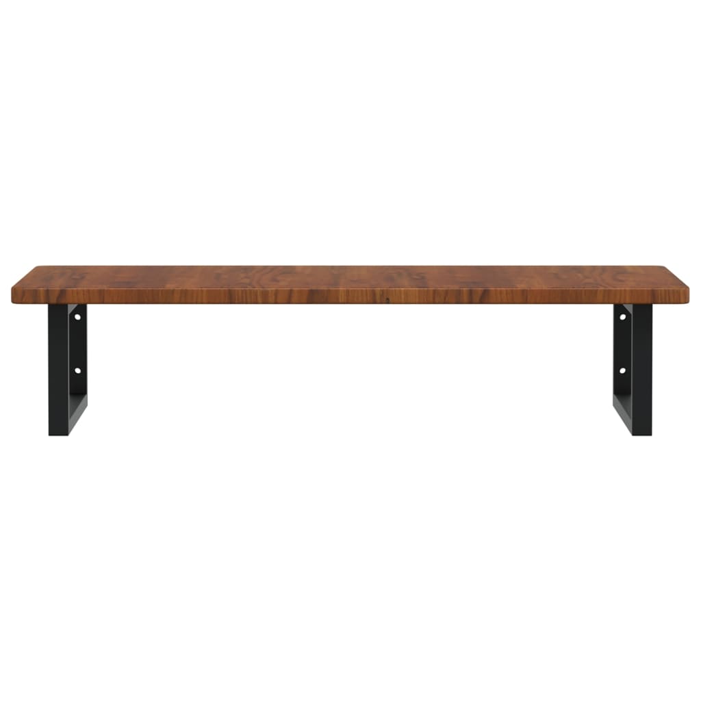 Zidna polica za umivaonik od čelika i masivne hrastovine Smeđa 100 x 50 x 2.5 cm