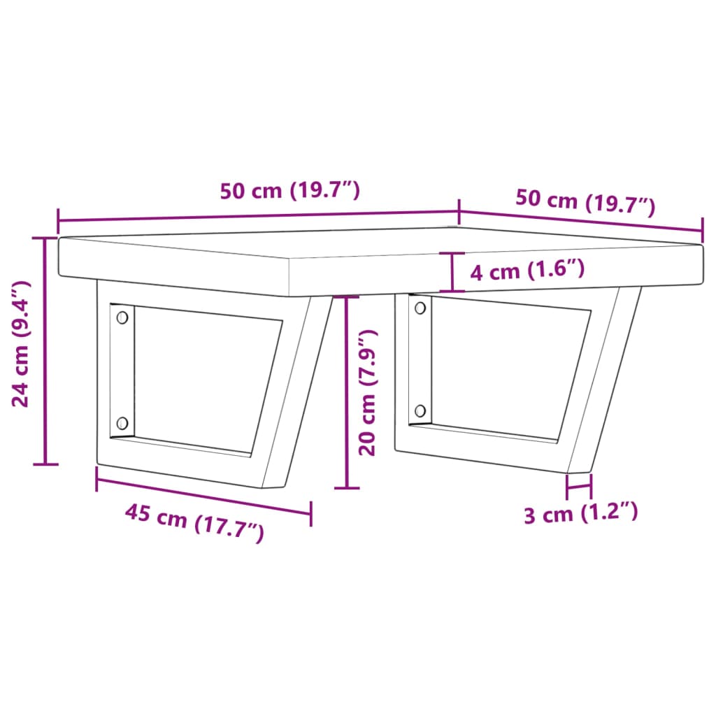 Zidna polica za umivaonik od čelika i masivne hrastovine Smeđa 50 x 50 x 4 cm