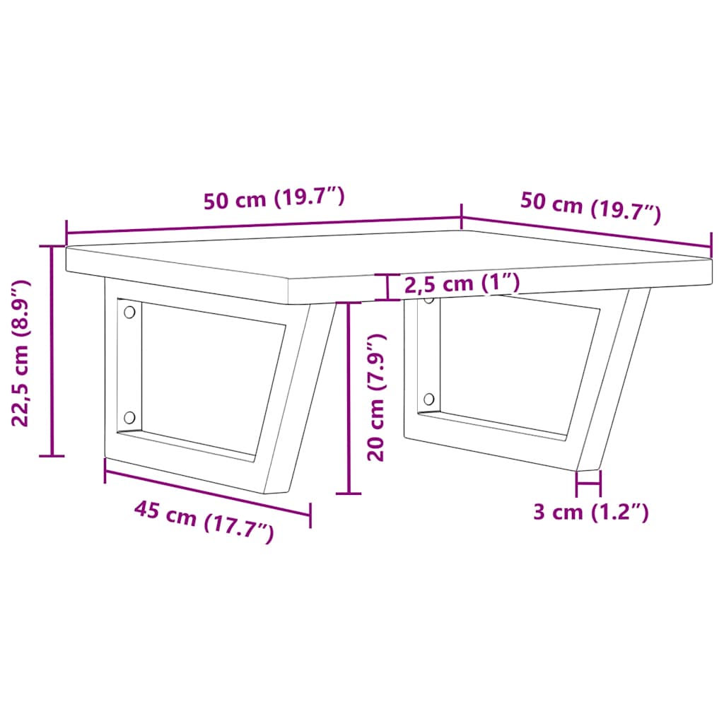Zidna polica za umivaonik od čelika i masivne bukovine Smeđa 50 x 50 x 2.5 cm