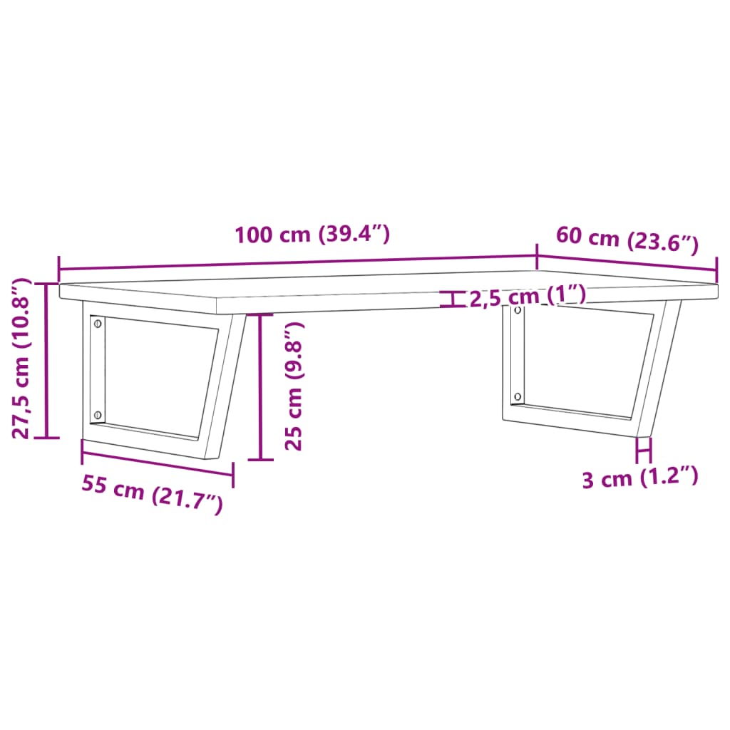 Zidna polica za umivaonik od čelika i masivne hrastovine Smeđa 100 x 60 x 2.5 cm