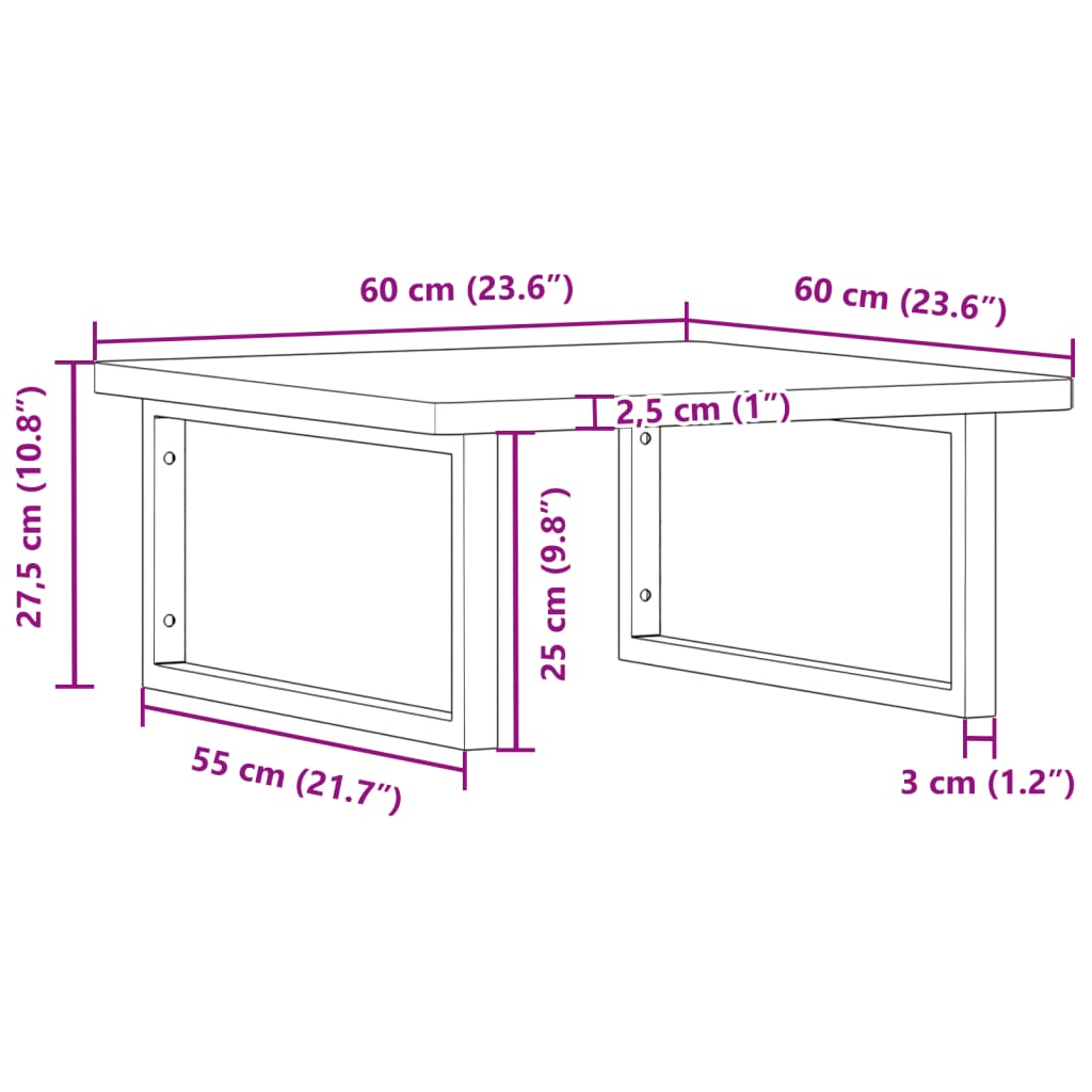 Zidna polica za umivaonik od čelika i masivne bukovine Smeđa 60 x 60 x 2.5 cm
