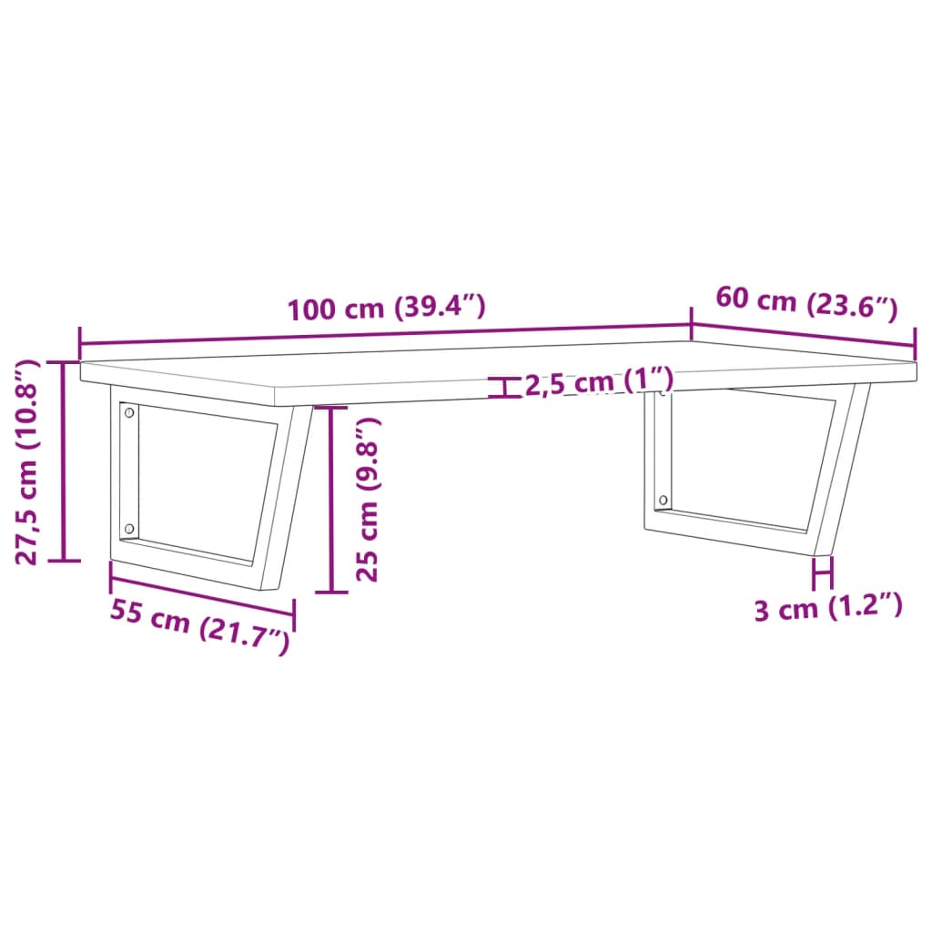 Zidna polica za umivaonik od čelika i masivne bukovine Smeđa 100 x 60 x 2.5 cm