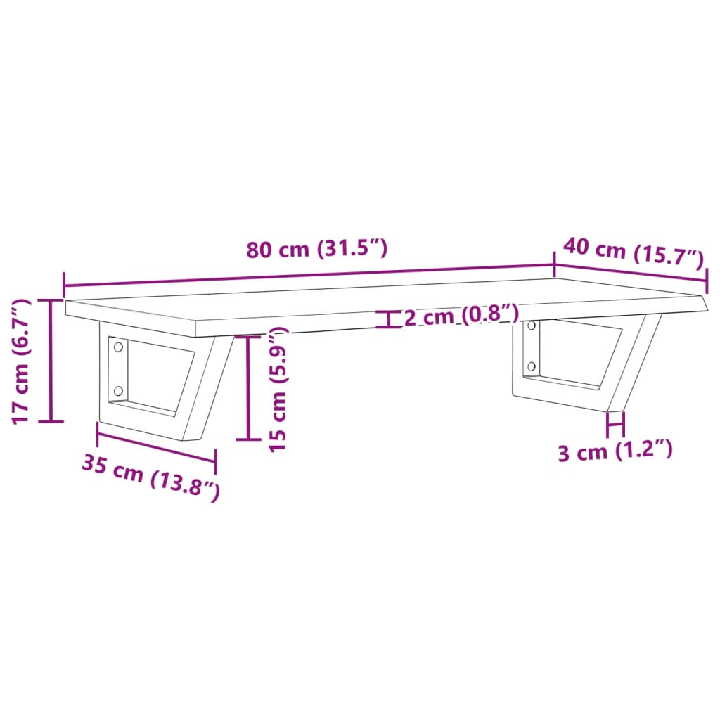 Zidna polica za umivaonik od čelika i masivne hrastovine
