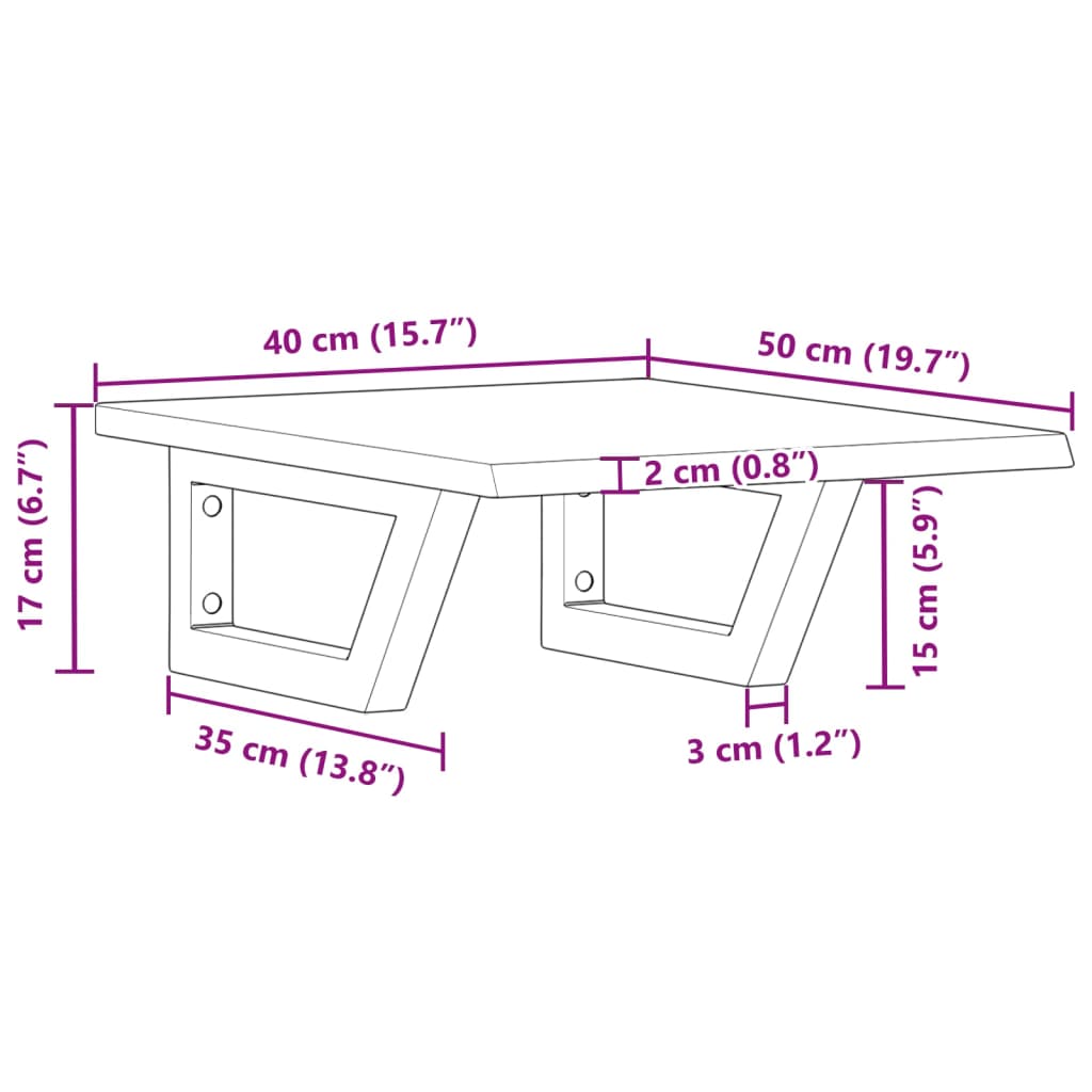 Zidna polica za umivaonik od čelika i masivne hrastovine Smeđa 40 x 50 x 2 cm