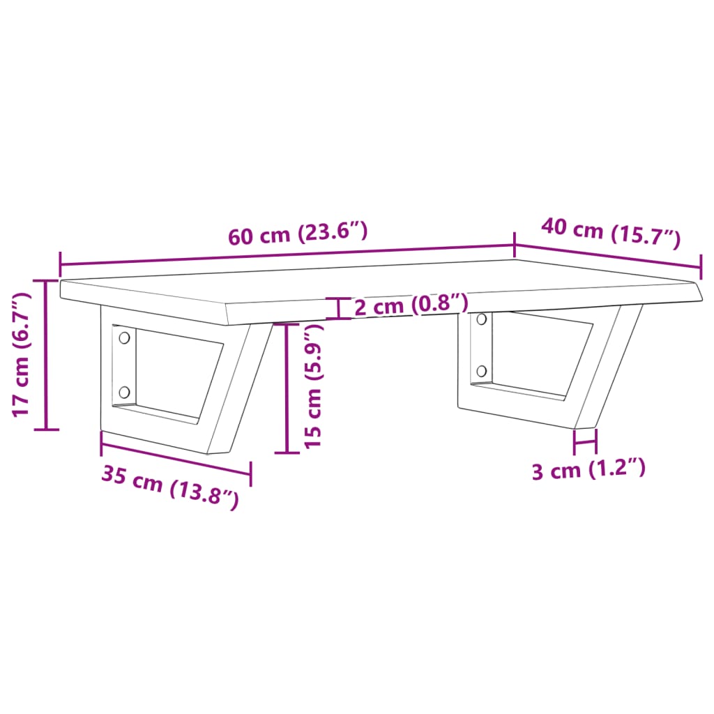 Zidna polica za umivaonik od čelika i masivne hrastovine Smeđa 60 x 40 x 2 cm