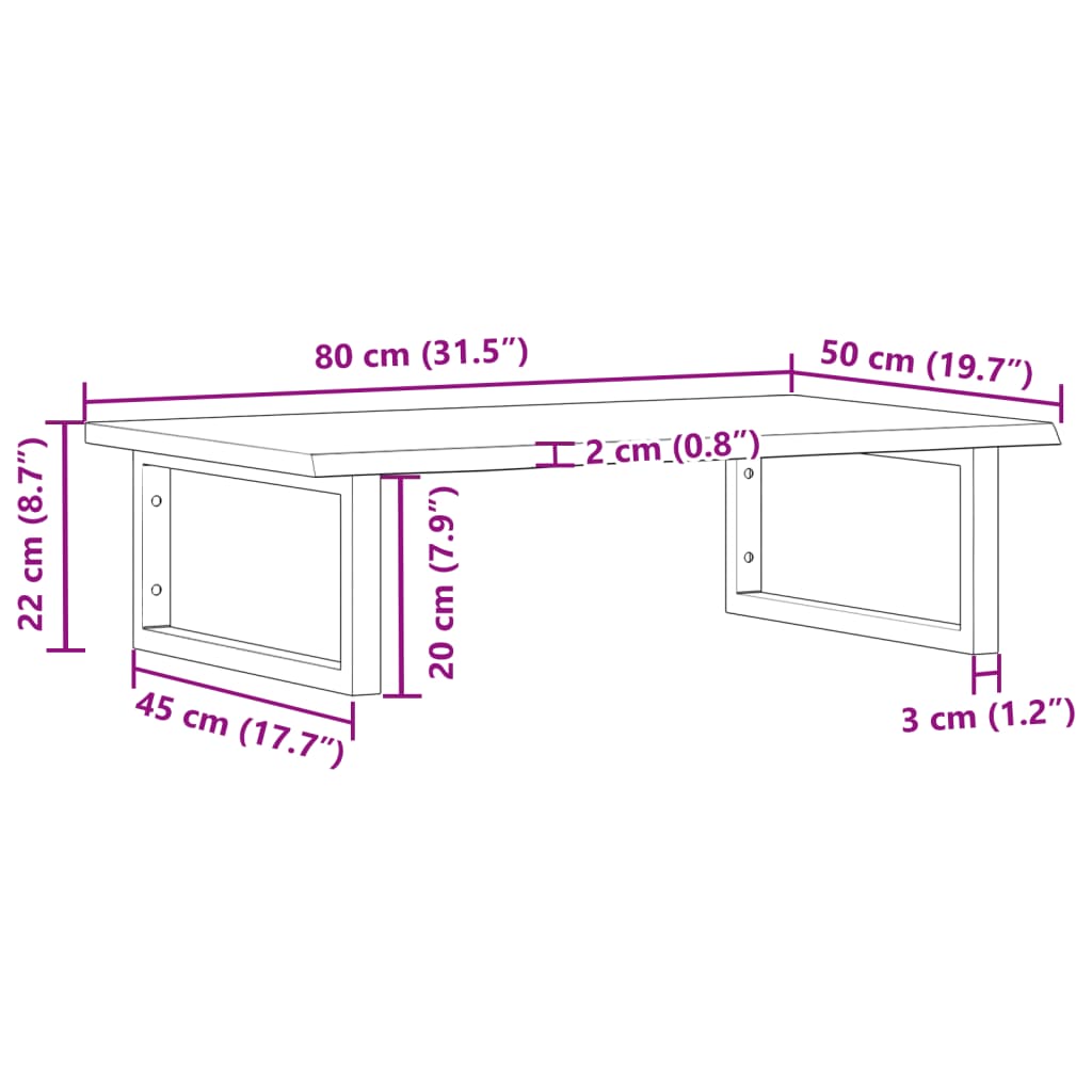 Zidna polica za umivaonik od čelika i masivne hrastovine Smeđa 80 x 50 x 2 cm
