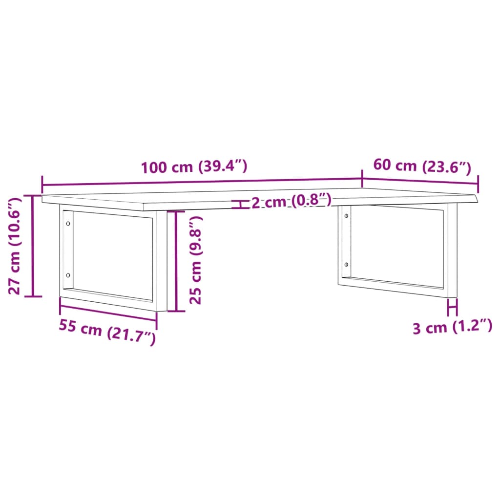 Zidna polica za umivaonik od čelika i masivne hrastovine Smeđa 100 x 60 x 2 cm