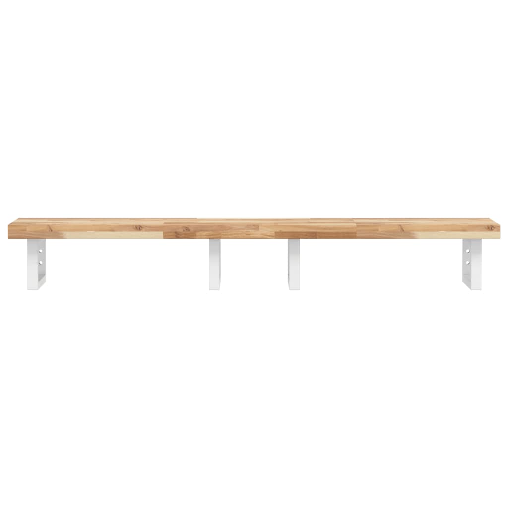 Zidna polica za umivaonik od čelika i masivnog bagremovog drva Smeđa 160 x 40 x 4 cm