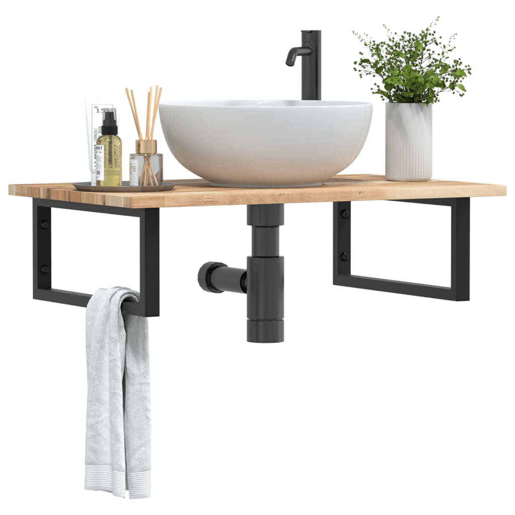Zidna polica za umivaonik od čelika i masivnog bagremovog drva Smeđa 60 x 50 x 2 cm