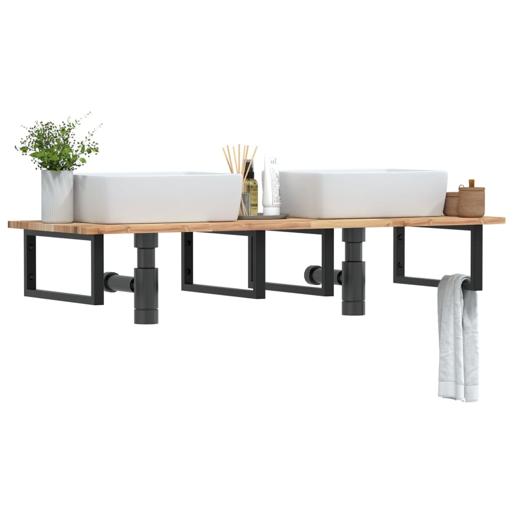 Zidna polica za umivaonik od čelika i masivnog bagremovog drva Smeđa 120 x 50 x 2 cm