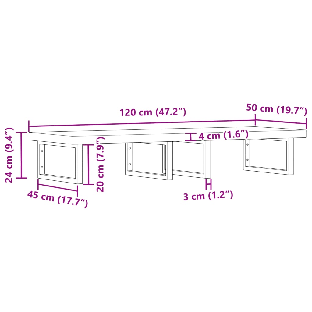 Zidna polica za umivaonik od čelika i masivnog bagremovog drva Smeđa 120 x 50 x 4 cm
