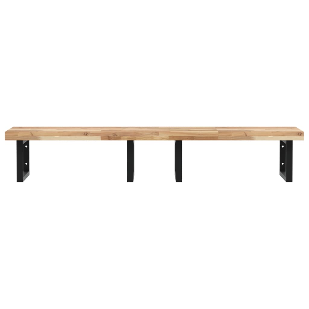 Zidna polica za umivaonik od čelika i masivnog bagremovog drva Smeđa 140 x 50 x 4 cm