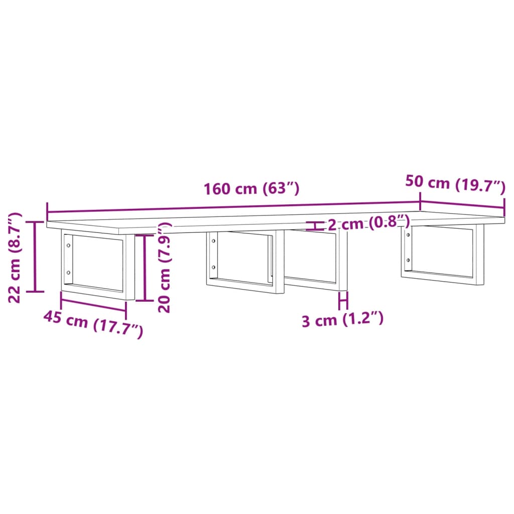 Zidna polica za umivaonik od čelika i masivnog bagremovog drva Smeđa 160 x 50 x 2 cm