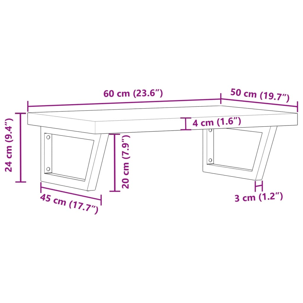 Zidna polica za umivaonik od čelika i masivnog bagremovog drva Smeđa 60 x 50 x 4 cm