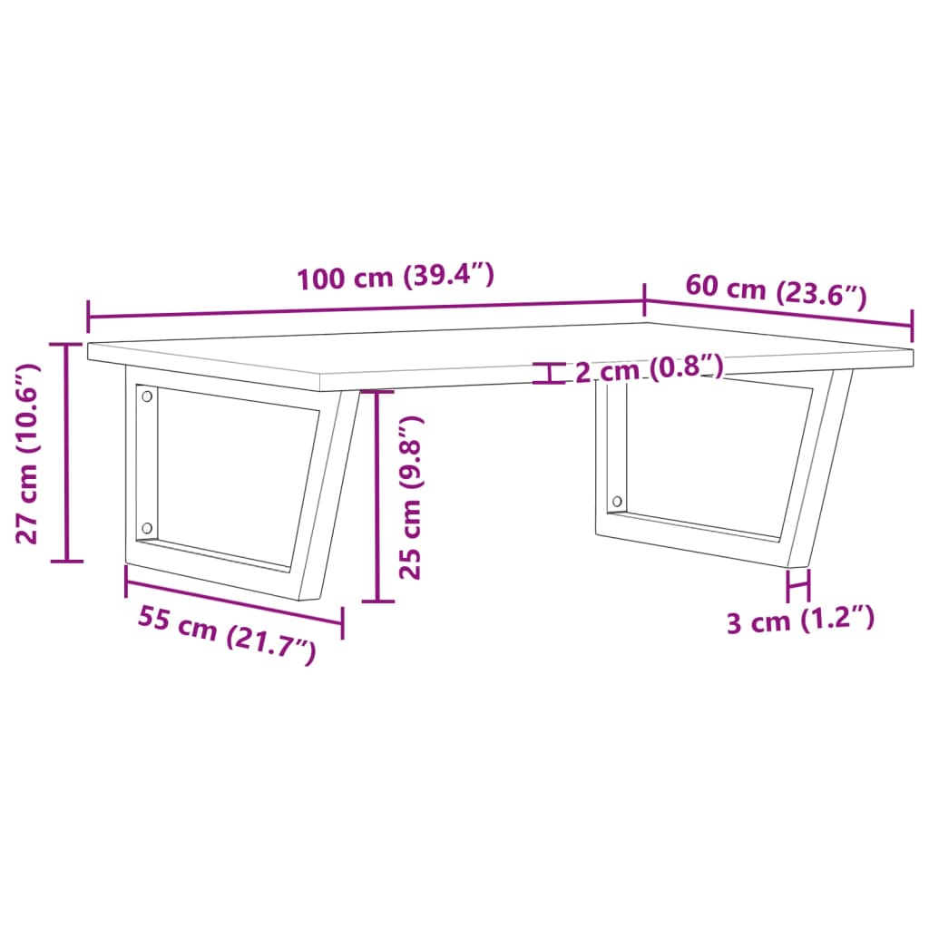 Zidna polica za umivaonik od čelika i masivnog bagremovog drva Smeđa 100 x 60 x 2 cm