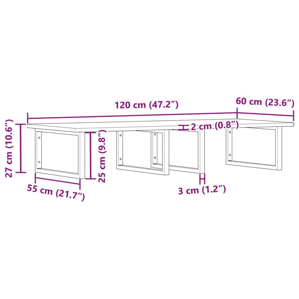 Zidna polica za umivaonik od čelika i masivnog bagremovog drva Smeđa 120 x 60 x 2 cm