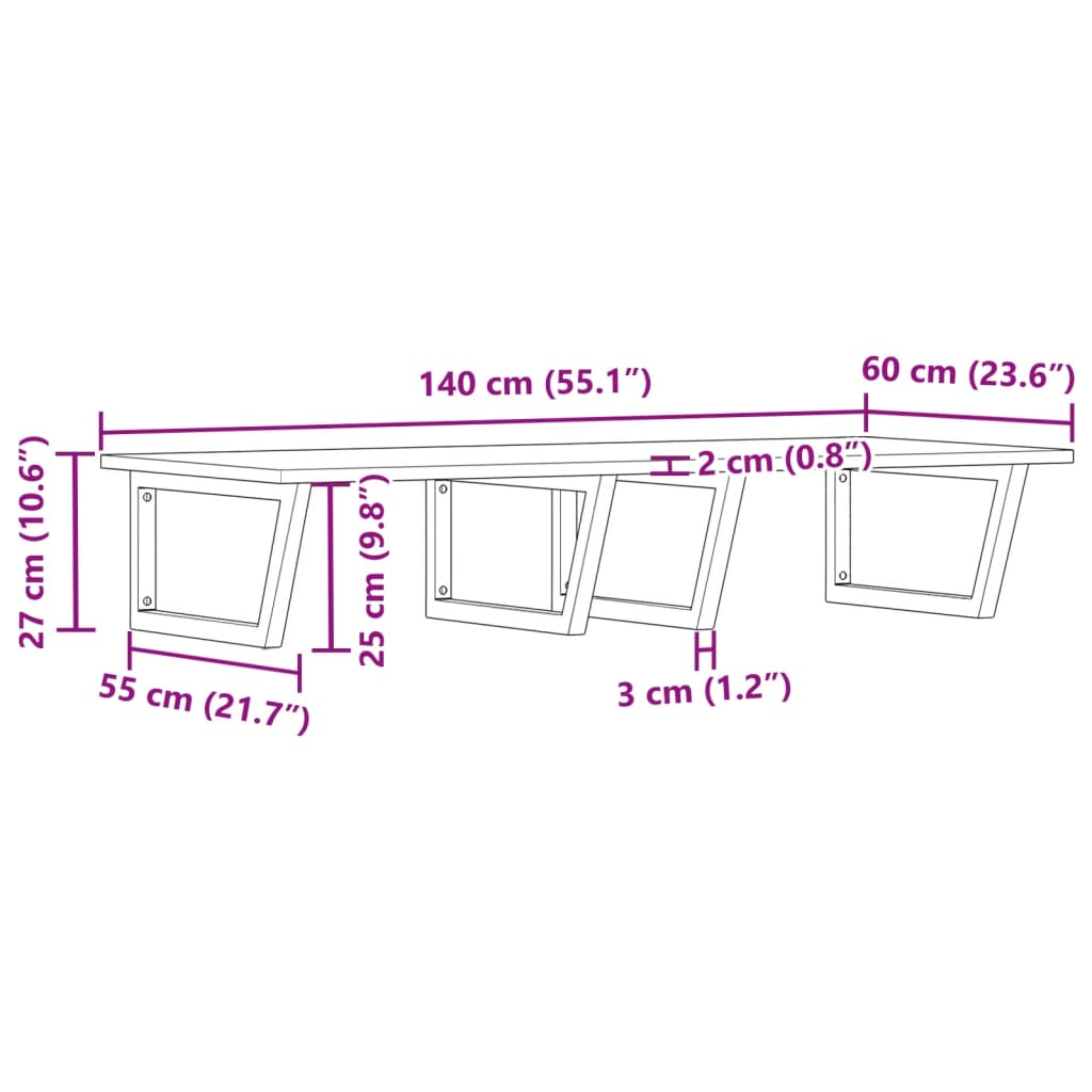 Zidna polica za umivaonik od čelika i masivnog bagremovog drva Smeđa 140 x 60 x 2 cm