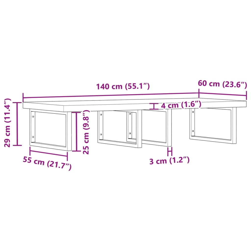 Zidna polica za umivaonik od čelika i masivnog bagremovog drva Smeđa 140 x 60 x 4 cm