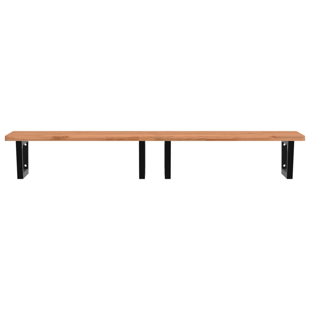 Zidna polica za umivaonik od čelika i masivne bukovine Smeđa 150 x 55 x 2.5 cm