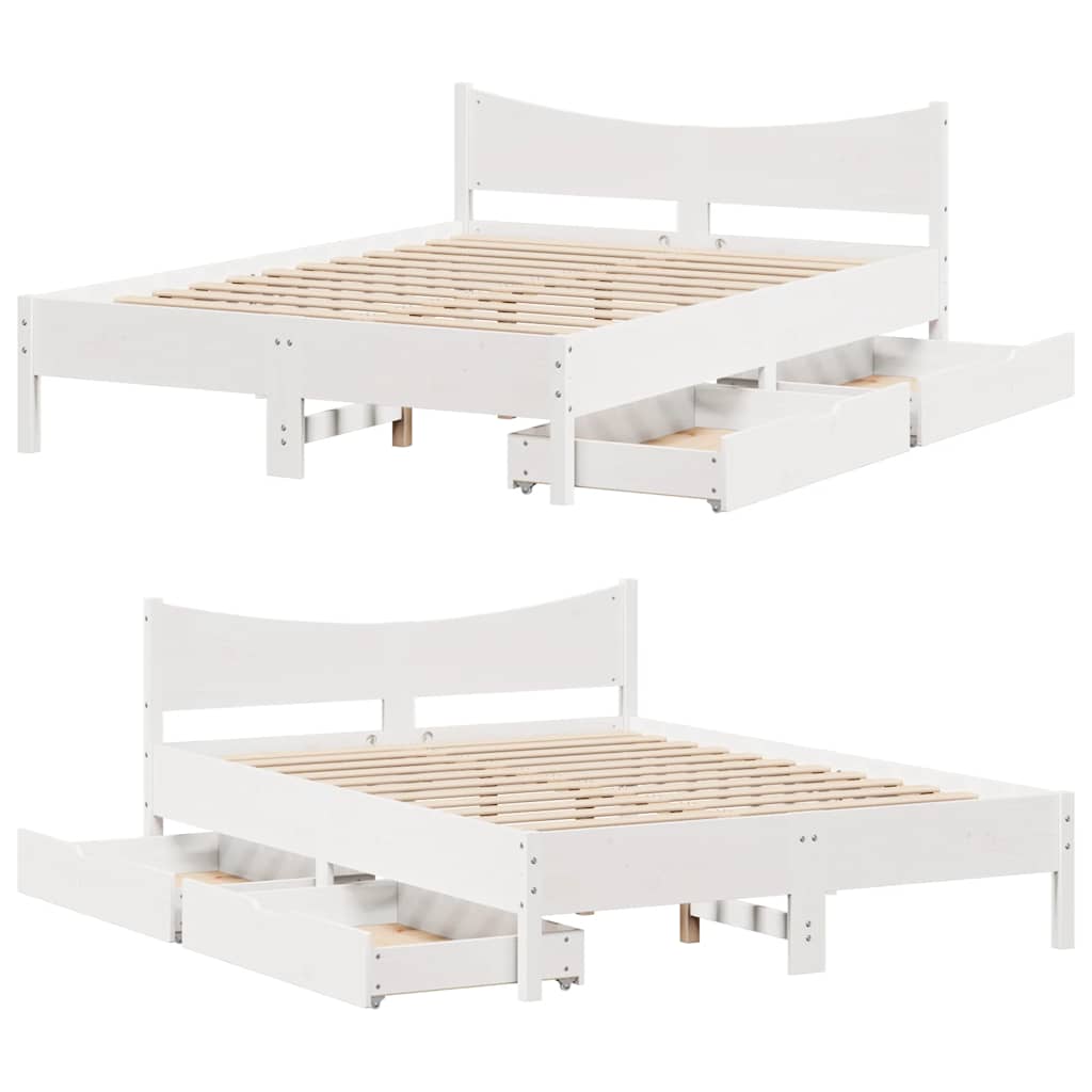Okvir za krevet s ladicama bijeli 120x200cm od masivne borovine
