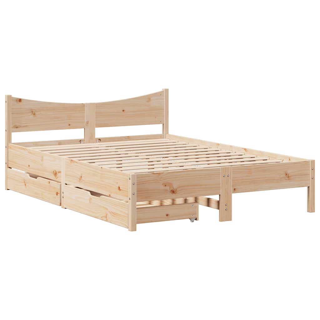 Okvir za krevet s ladicama 135 x 190 cm od masivne borovine
