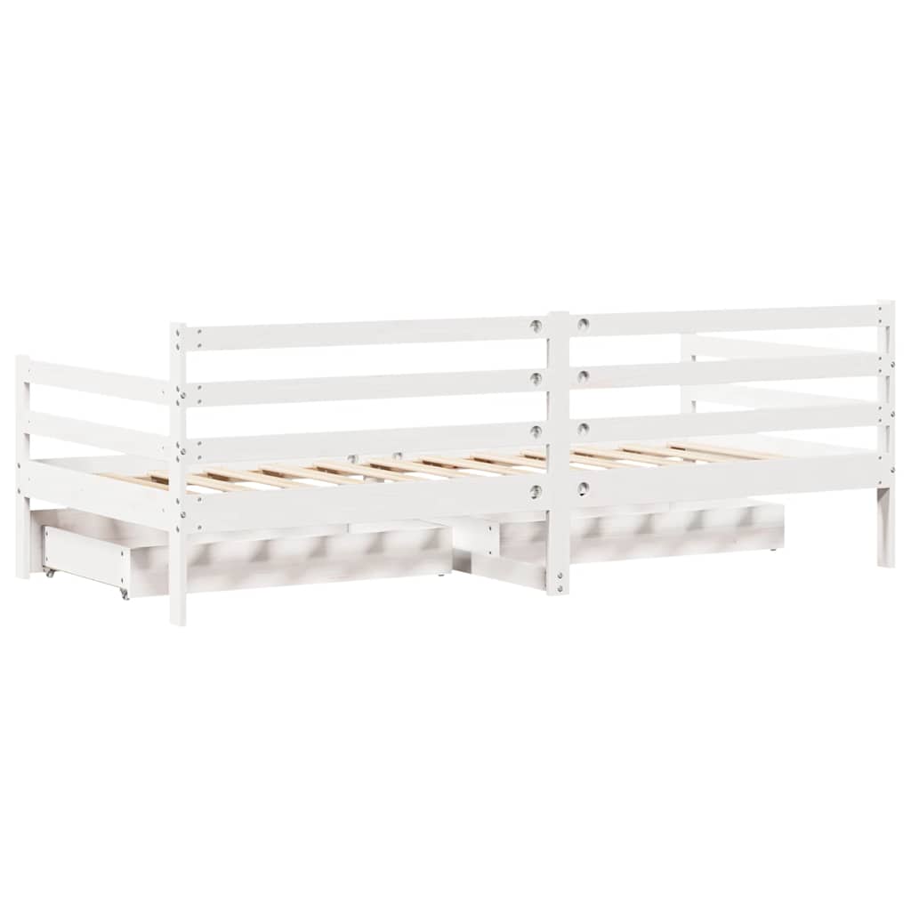 Dnevni krevet s ladicama bez madraca bijeli 90x190 cm masivno drvo
