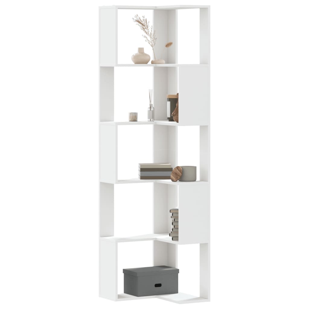 Kutni regal za knjige s 5 razine bijeli 50x50x179 cm drveni