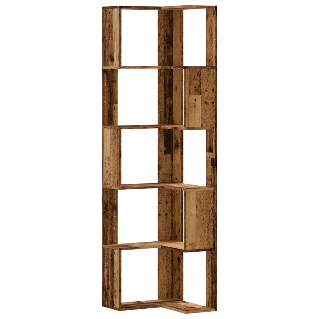 Kutni regal za knjige s 5 razine staro drvo 50x50x179 cm drveni