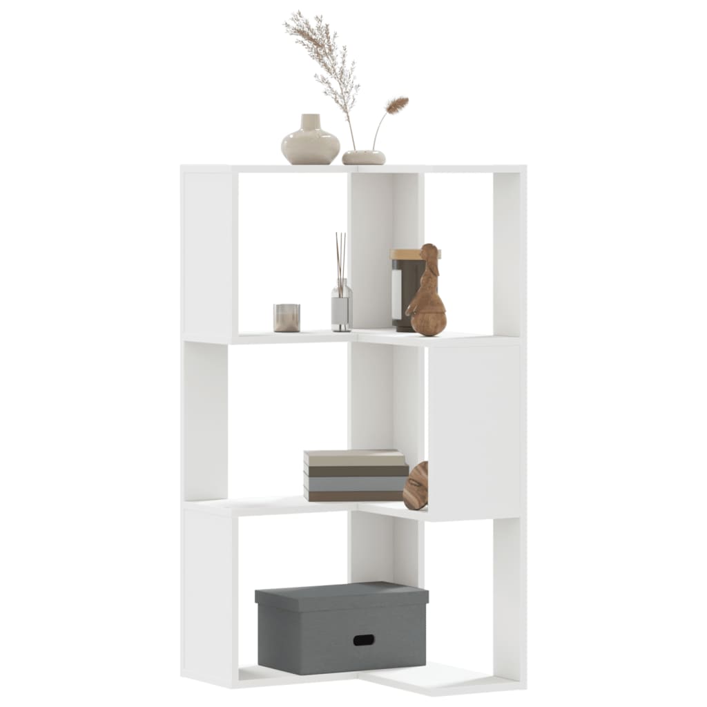 Kutni regal za knjige s 3 razine bijeli 50 x 50 x 102 cm drveni