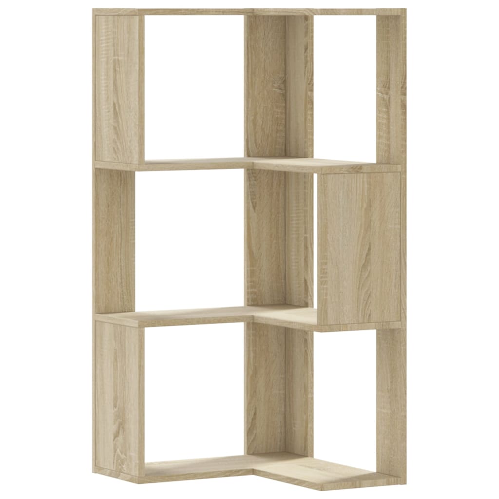 Kutni regal za knjige 3 razine boja hrasta 50x50x102 cm drveni