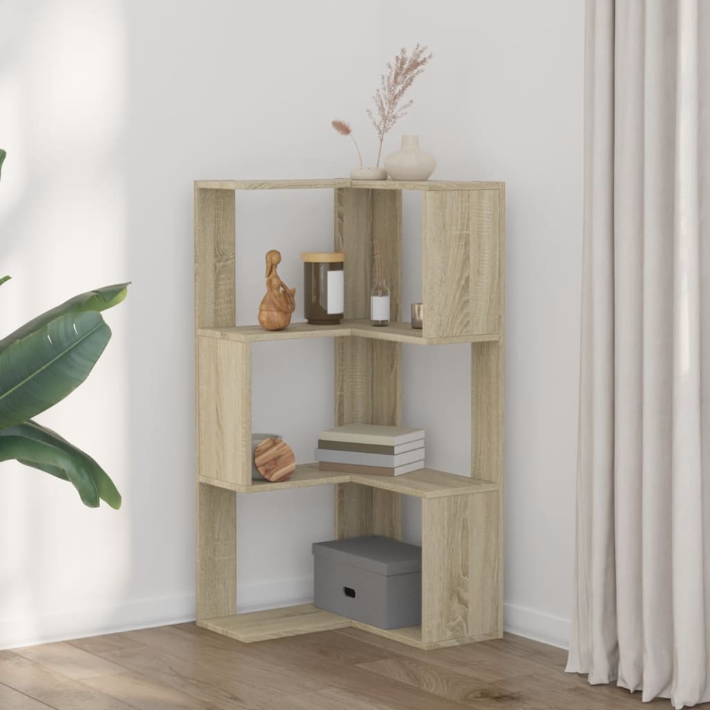 Kutni regal za knjige 3 razine boja hrasta 50x50x102 cm drveni