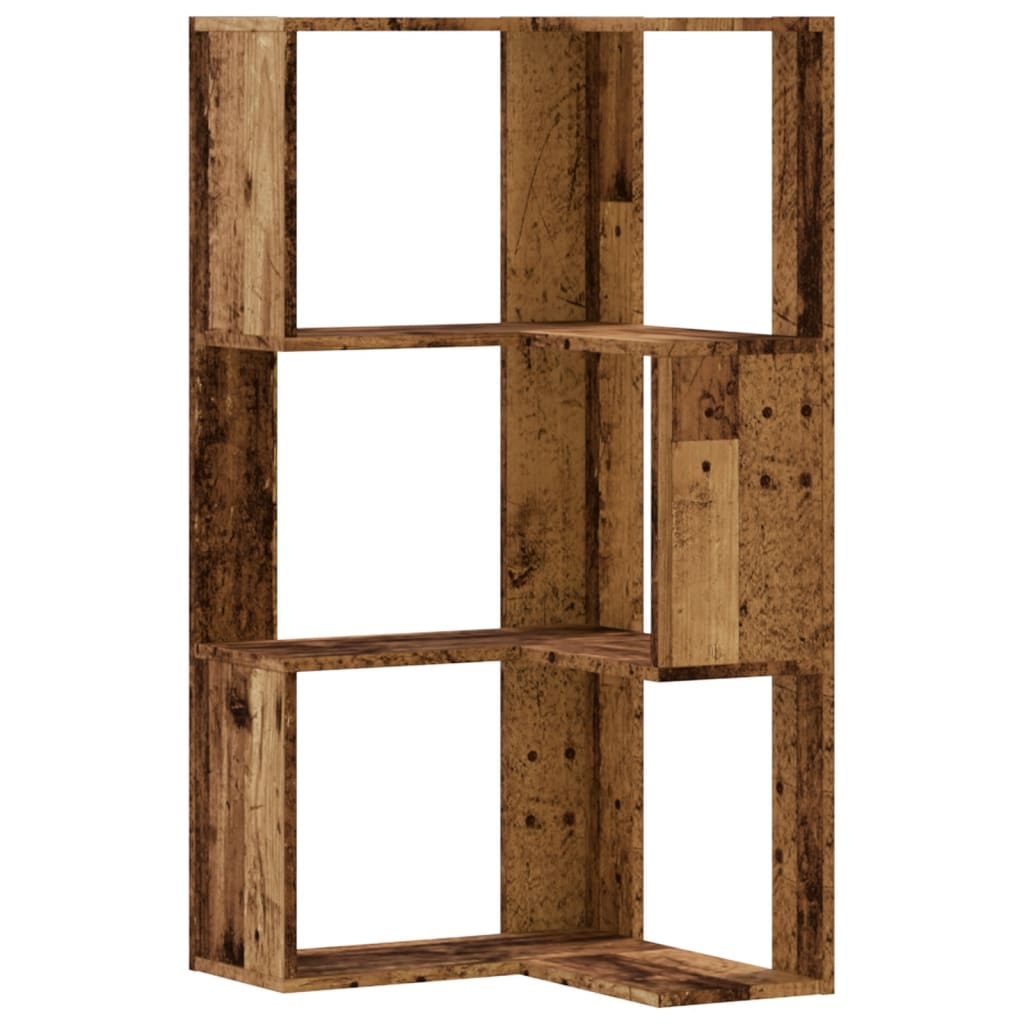 Kutni regal za knjige s 3 razine staro drvo 50x50x102cm drveni