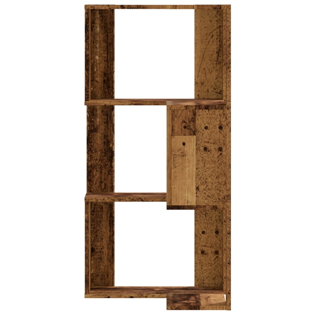 Kutni regal za knjige s 3 razine staro drvo 50x50x102cm drveni
