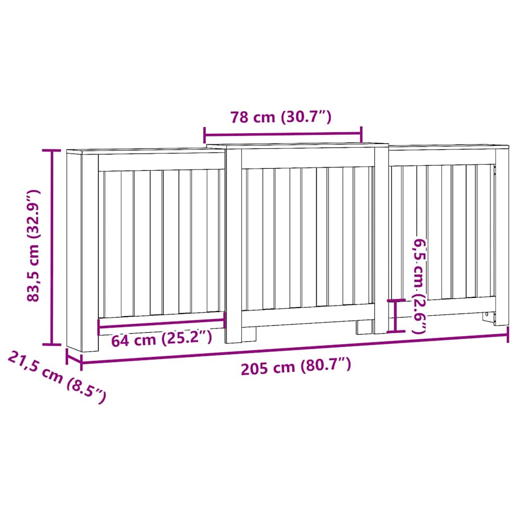 Pokrov za radijator crni 205x21,5x83,5 cm konstruirano drvo