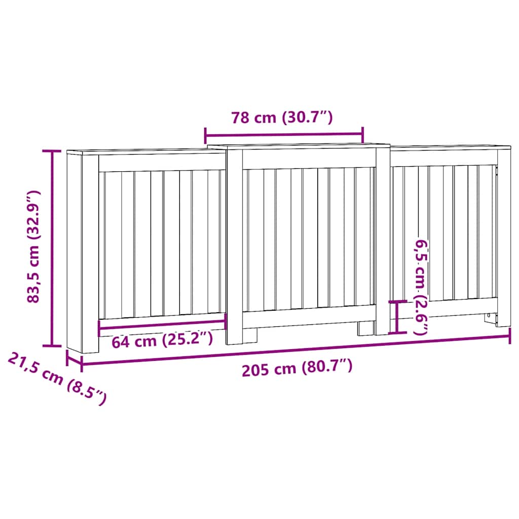 Pokrov za radijator boja staro drvo 205x21,5x83,5 cm drveni