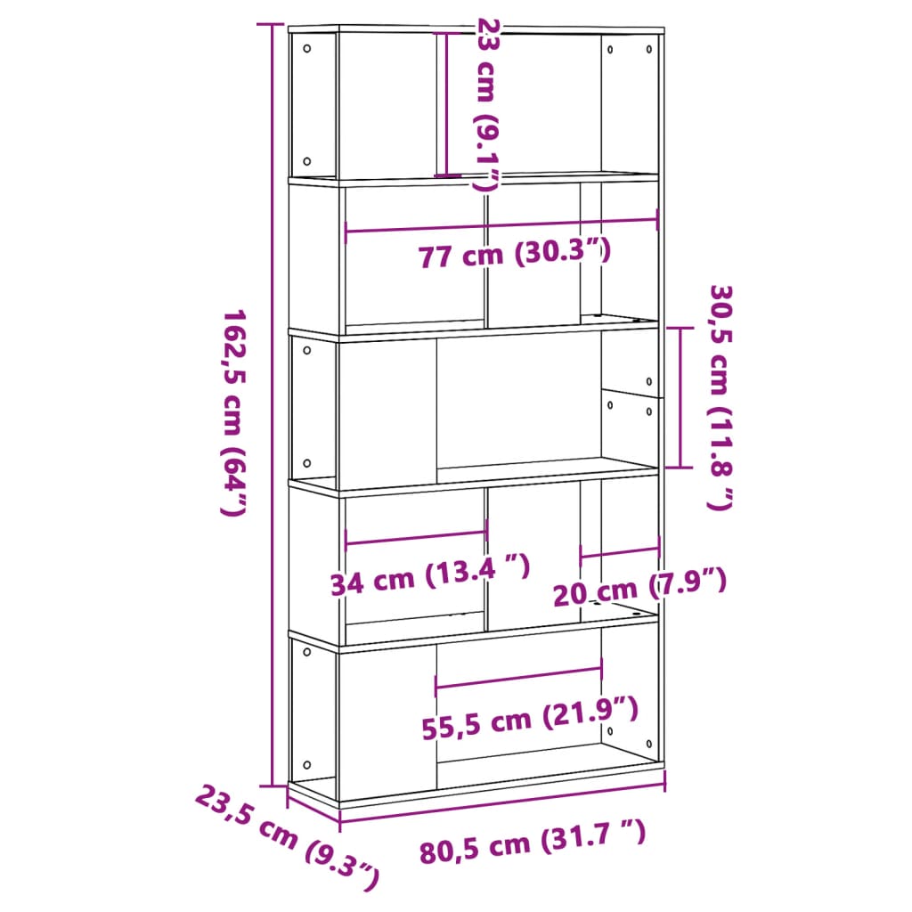 Regal za knjige 5 razina crni 80,5 x 23,5 x 162,5 cm drveni
