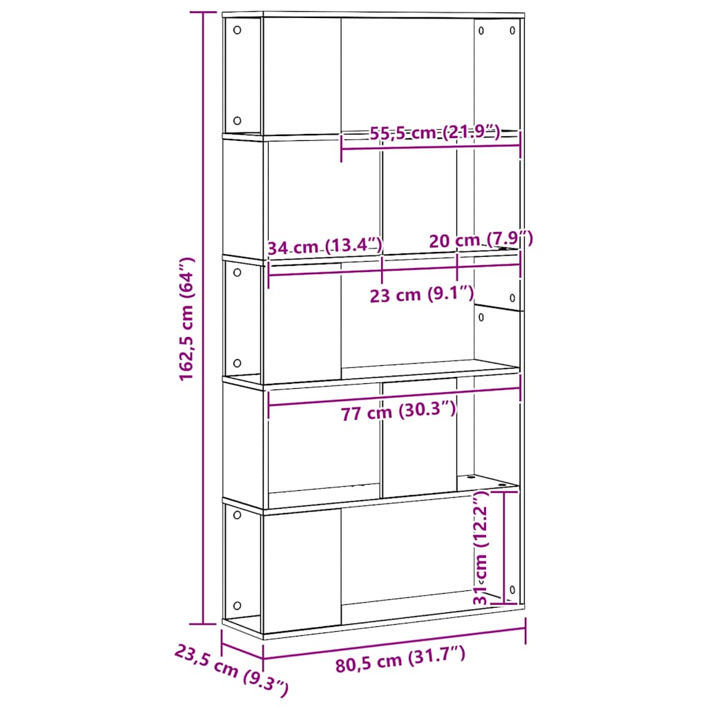 Regal za knjige s 5 razina boja hrasta 80,5x23,5x162,5cm drveni