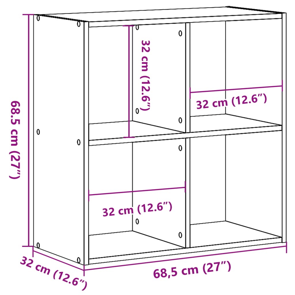 Regal za knjige boja betona 68,5x32x68,5 cm konstruirano drvo