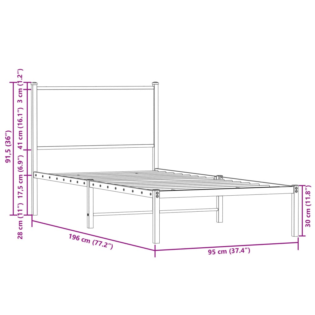 Metalni okvir kreveta bez madraca boja hrasta 90x190 cm